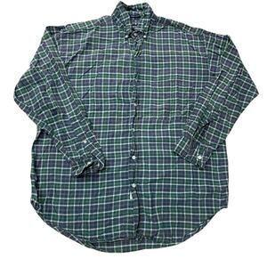 Vintage Britches Plaid Loose Shirt Mens M Medium Cotton Button Up 90s Green Blue